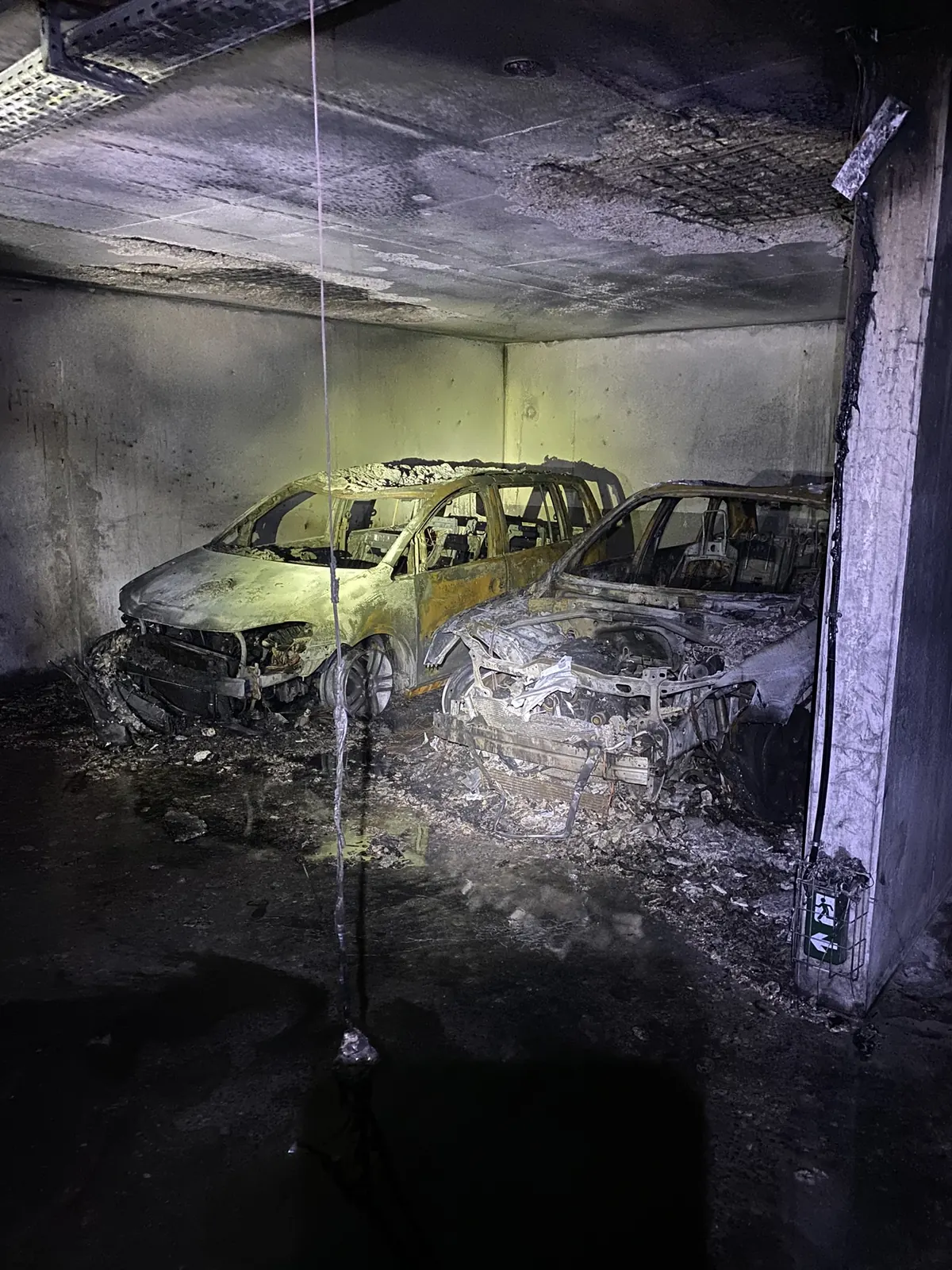 Parking souterrain après un incendie